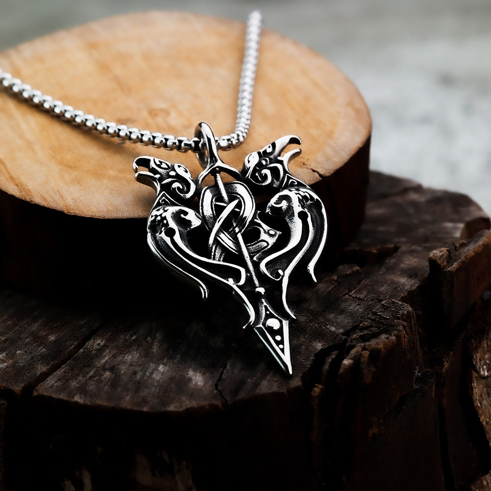 Planderful Gothic Titanium Necklace Unisex Gemini Spear Pendant Durable Jewelry for Men and Women