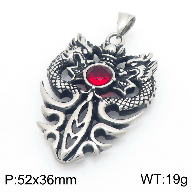Old Zodiac Dragon Pendant, Guochao Retro Double Dragon Play Beads Inlaid With Zircon Necklace
