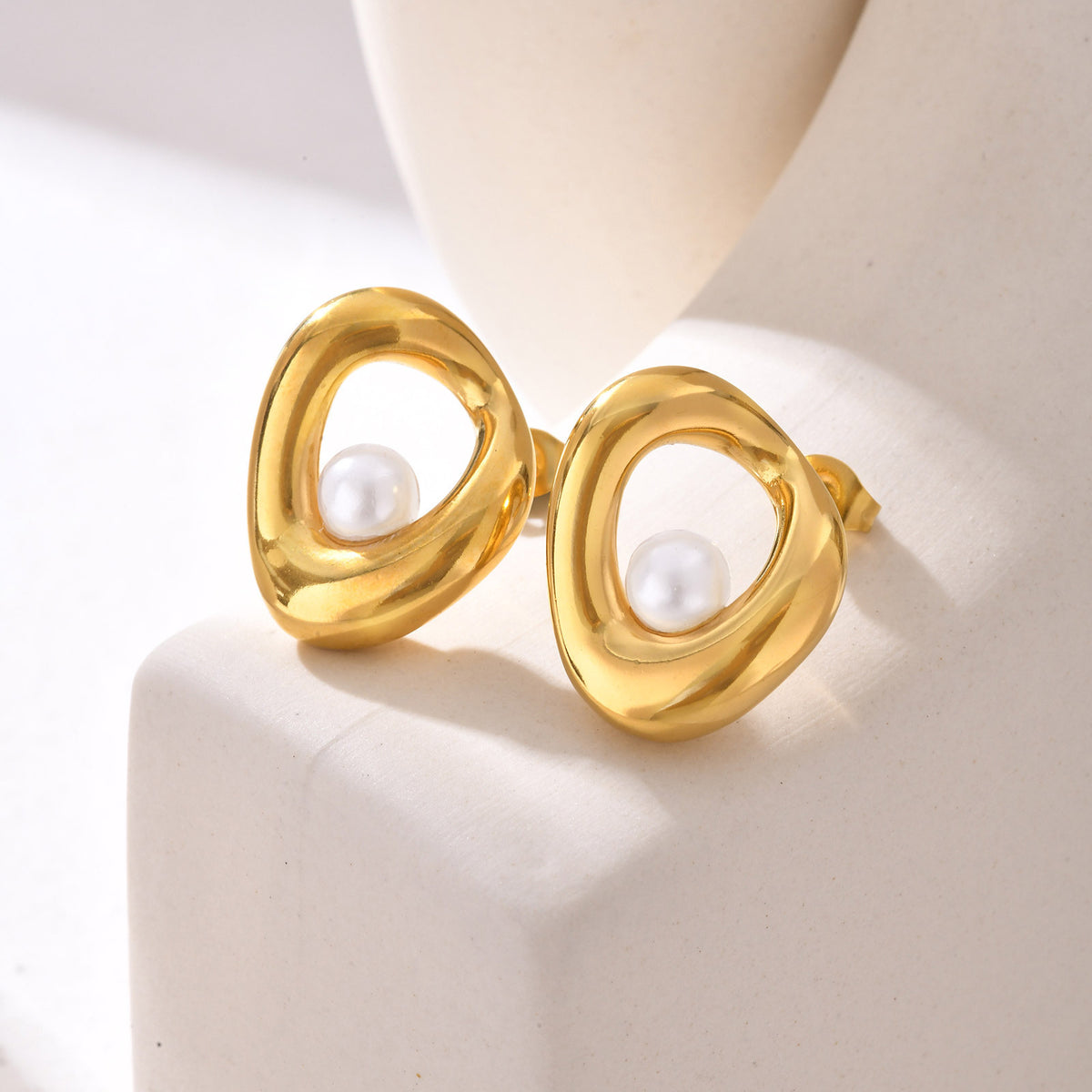 Stainless Steel Pearl Geometric Earrings