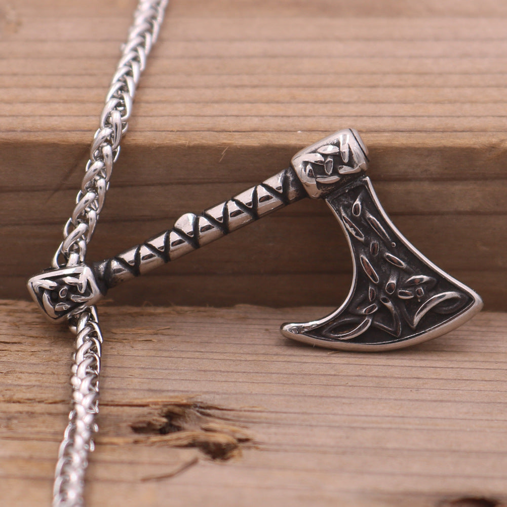 Norse Legacy Stainless Steel Viking Odin Axe Necklace for Men