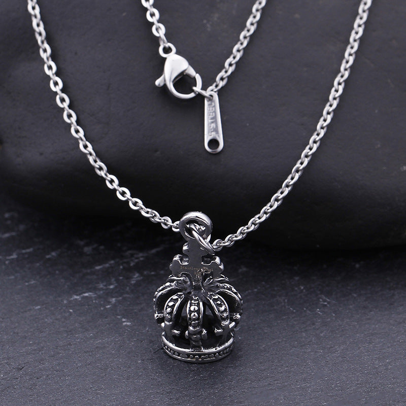 Royal Cross Crown Pendant - Vintage Punk Style Titanium Steel Men's Necklace