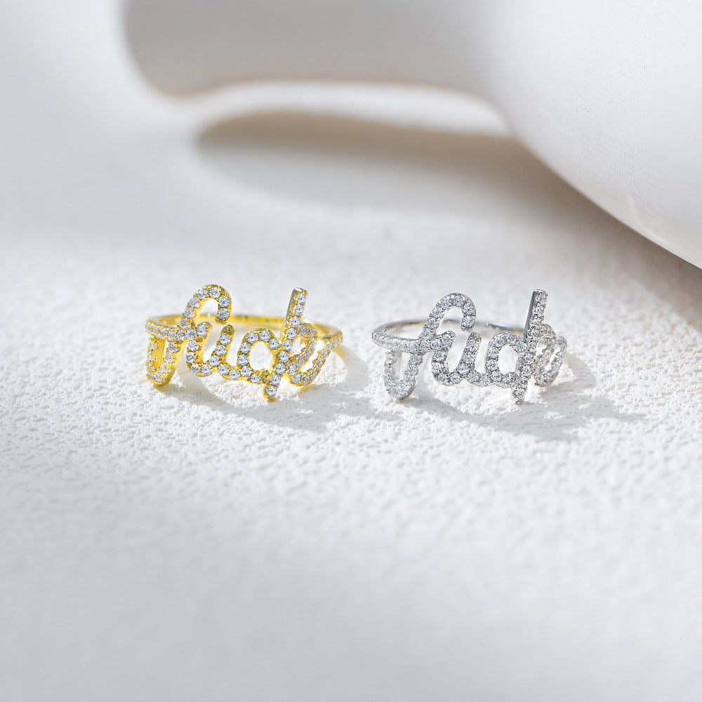 Planderful S925 Sterling Silver Elegant English Letter Ring For Women With Micro Inlaid Zircon