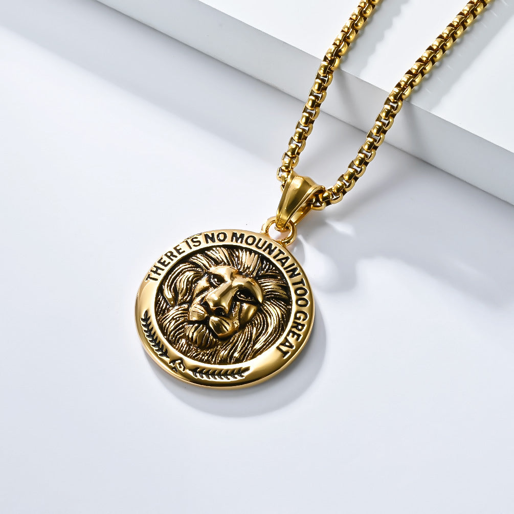 European and American Hip Hop Lion Head Titanium Steel Necklace