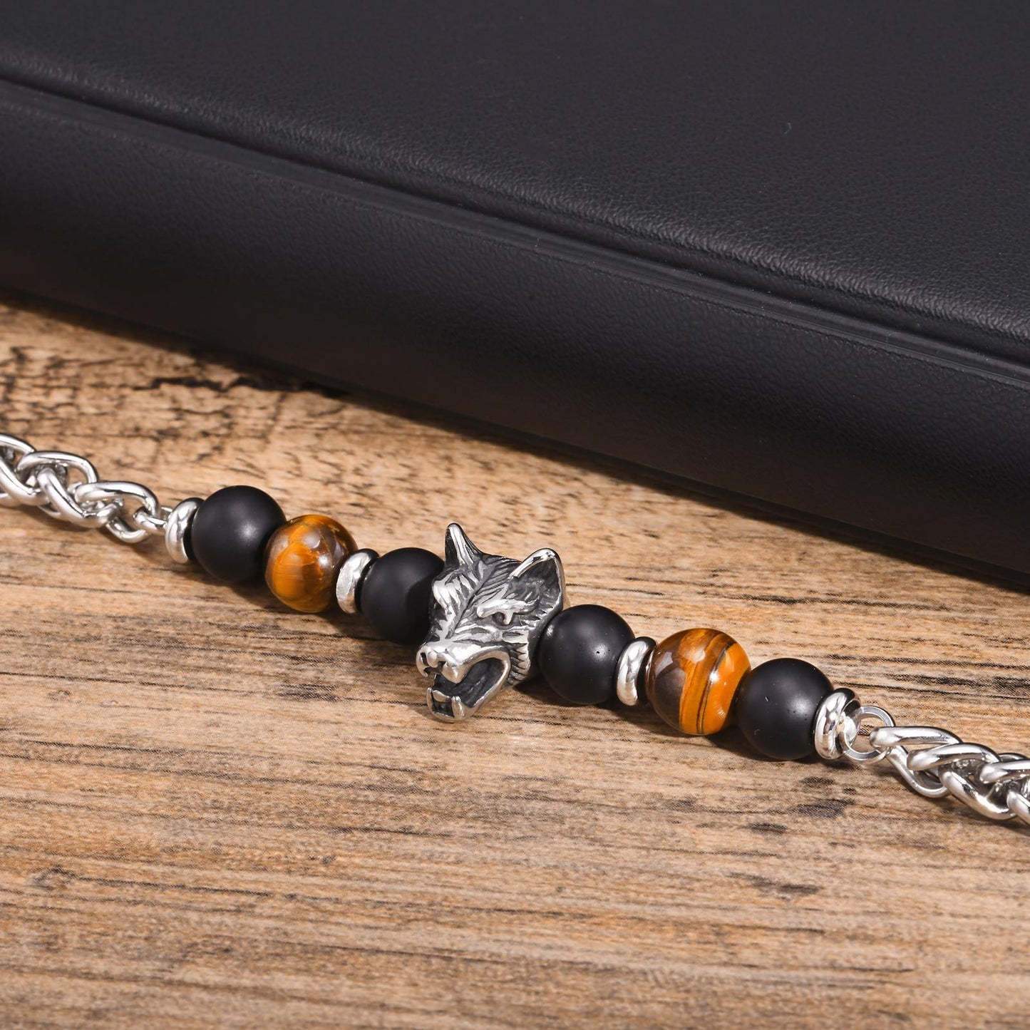 Hip Hop Stainless Steel Wolf Head Bracelet for Men