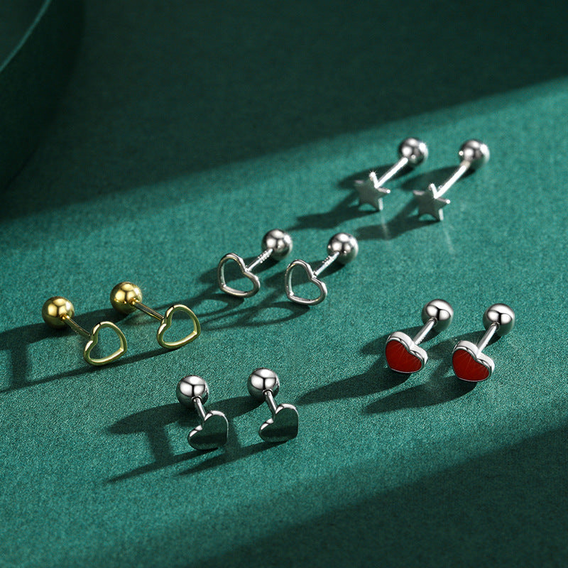 925 Sterling Silver Heart Star Stud Earrings