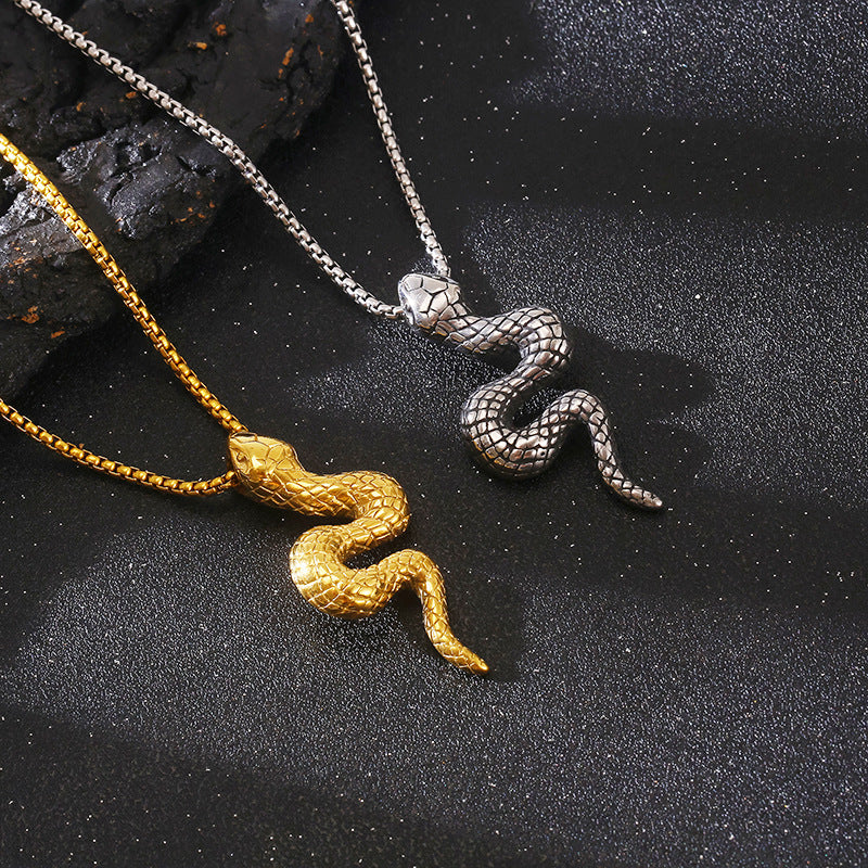 Punk Retro 3D Snake Pendant in Titanium Steel for Men - Zodiac Element Jewelry