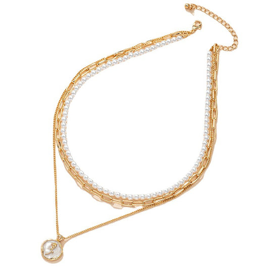 Elegant Pearl Layered Necklace with Floral Tag - Vienna Verve Collection
