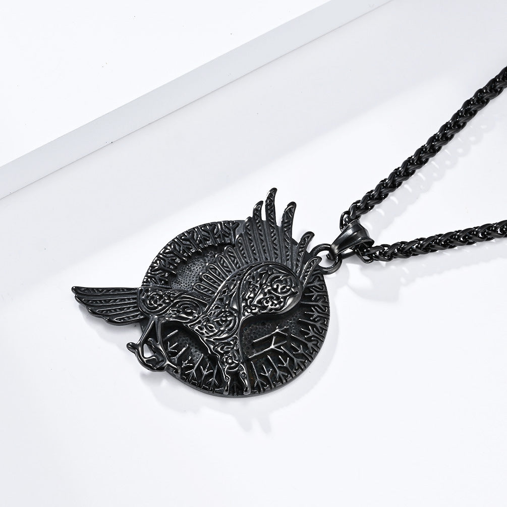 Temu Nordic Retro Style Viking Crow Necklace for Men