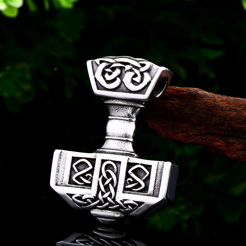 Titanium Steel Thor's Hammer Pendant for Men - Viking-Inspired Punk Jewelry