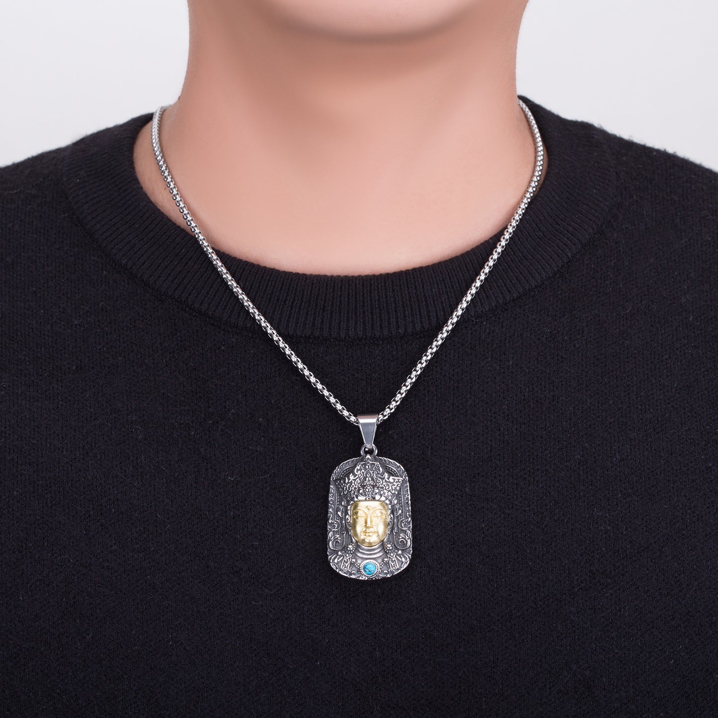 Steel Necklace - Vintage Guanyin Bodhisattva Pendant For Boyfriend Gift And Everyday Spiritual Accessory