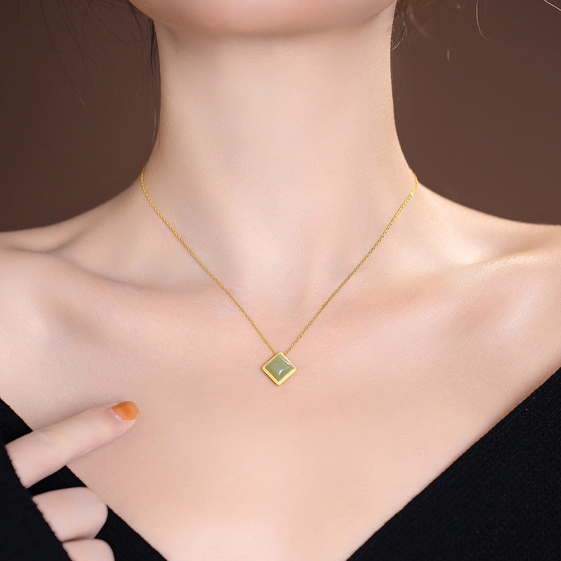 Sterling Silver Necklace with Hetian Jade Pendant - Light Luxury Edition