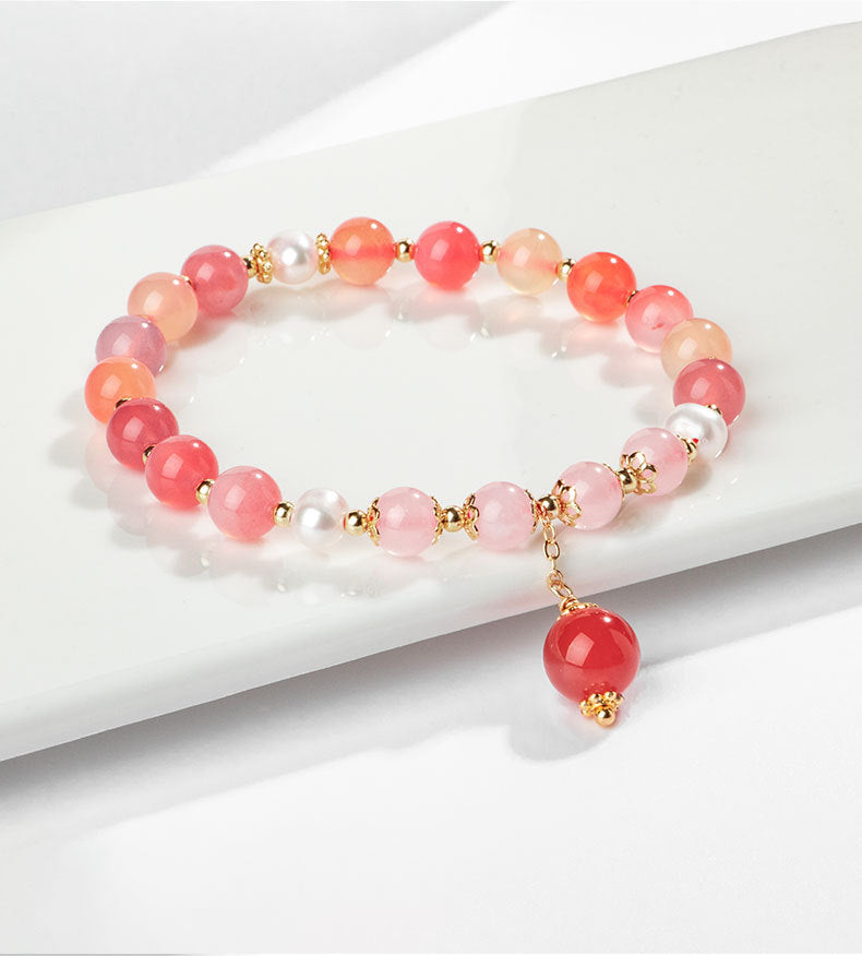 Crystal Agate and Freshwater Pearl Sterling Silver Bracelet