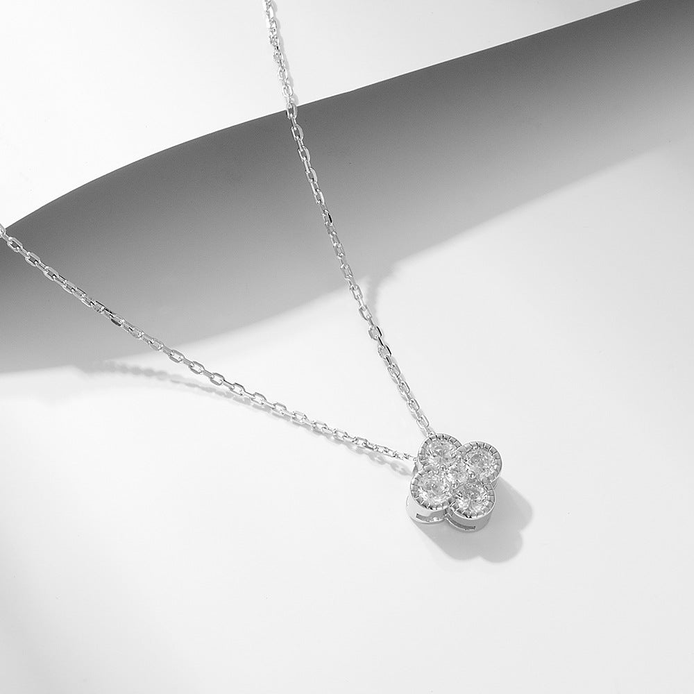 S925 Sterling Silver Four-Leaf Clover Zircon Necklace Women’s European and American Light Luxury Simple Versatile Chain