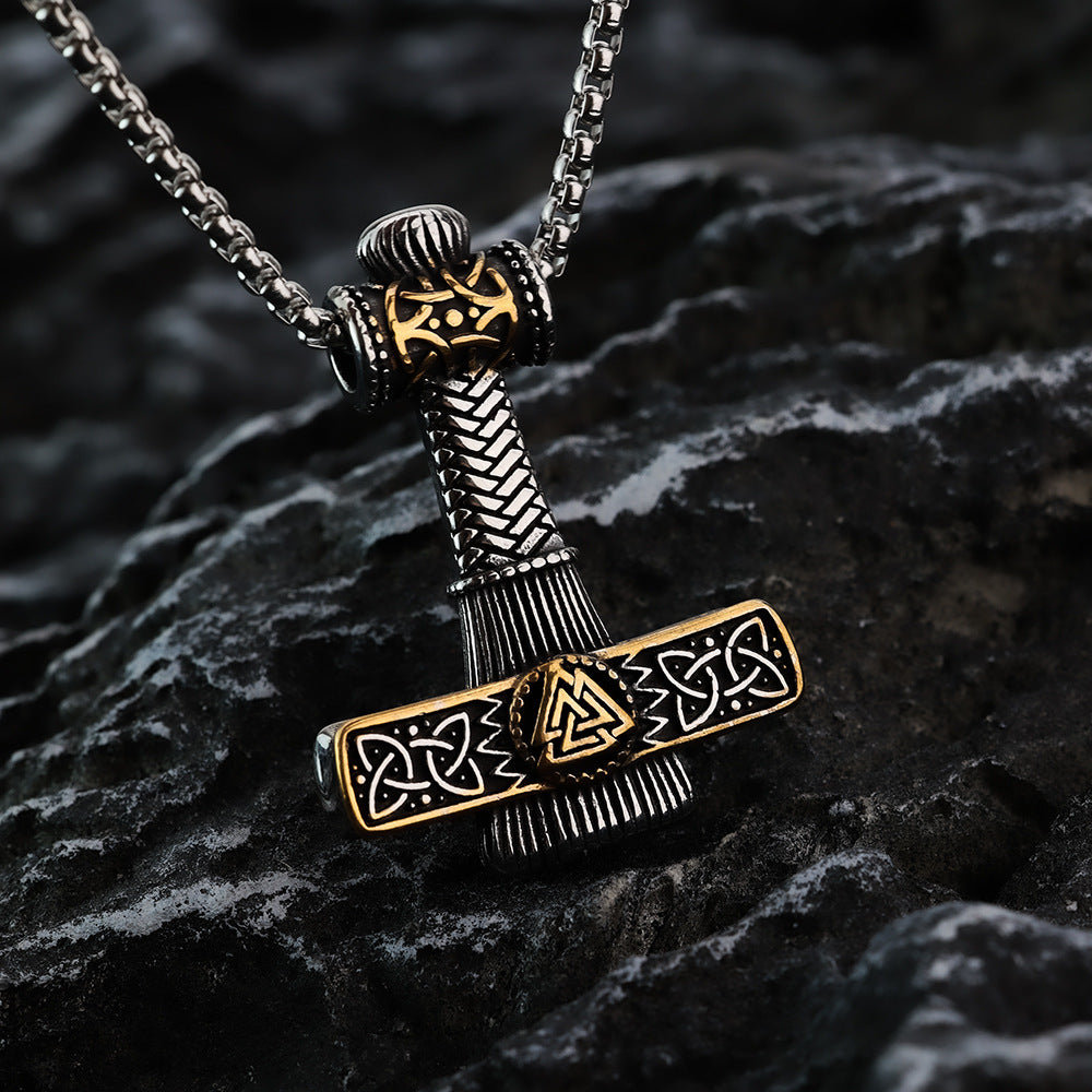Planderful Shop Viking Pendant Necklace For Men Gold Tone Titanium Steel Triangular Celtic Knot