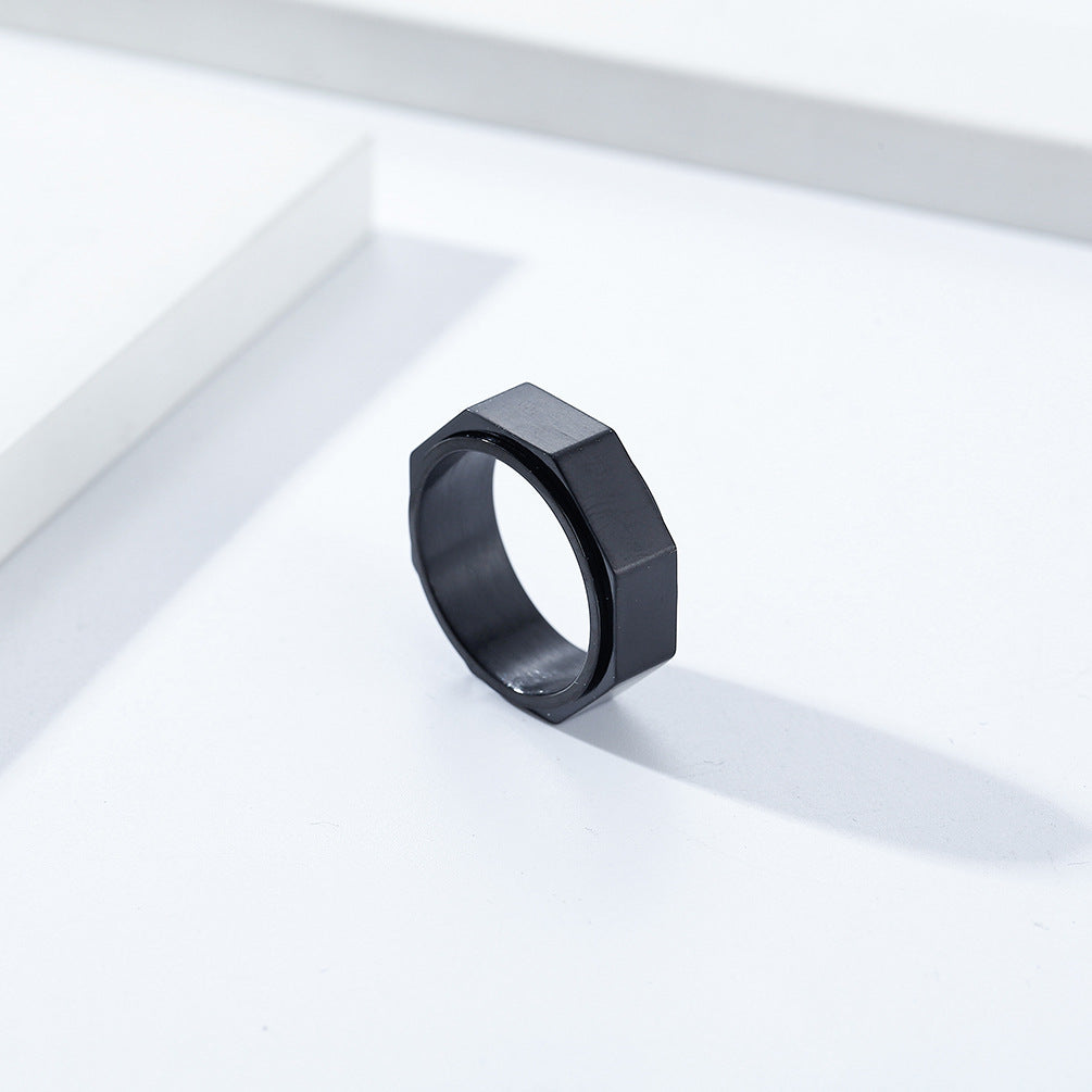 INS Niche Personality Octagonal Nut Titanium Steel Rotating Ring for Men