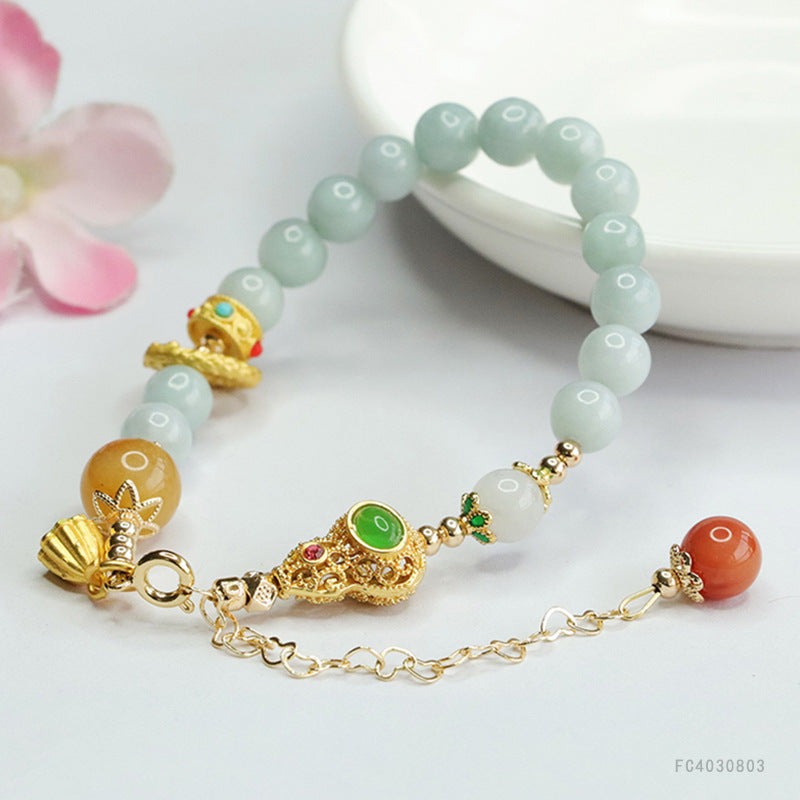 Jadeite Gourd & Round Bead Bracelet