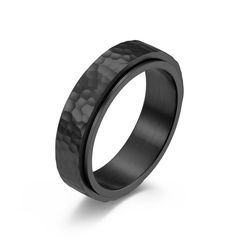 Planderful Hand Hammered Honeycomb Rotating Titanium Steel Ring Unisex Men Women Everyday Genie