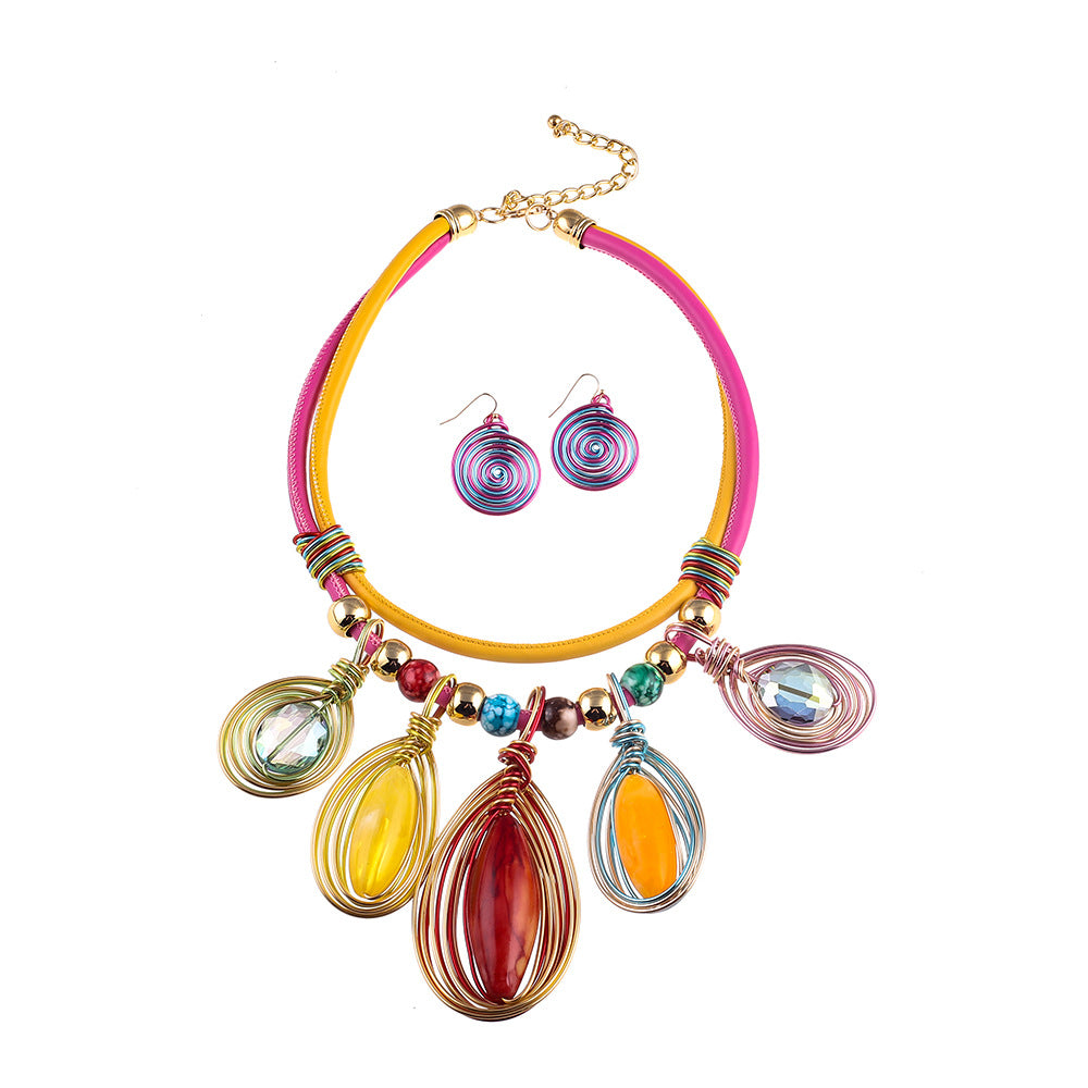 European and American Exaggerated Resin Tassel Necklace Set, Handmade African Jewelry Necklace with Amazon African Jewelry Influences