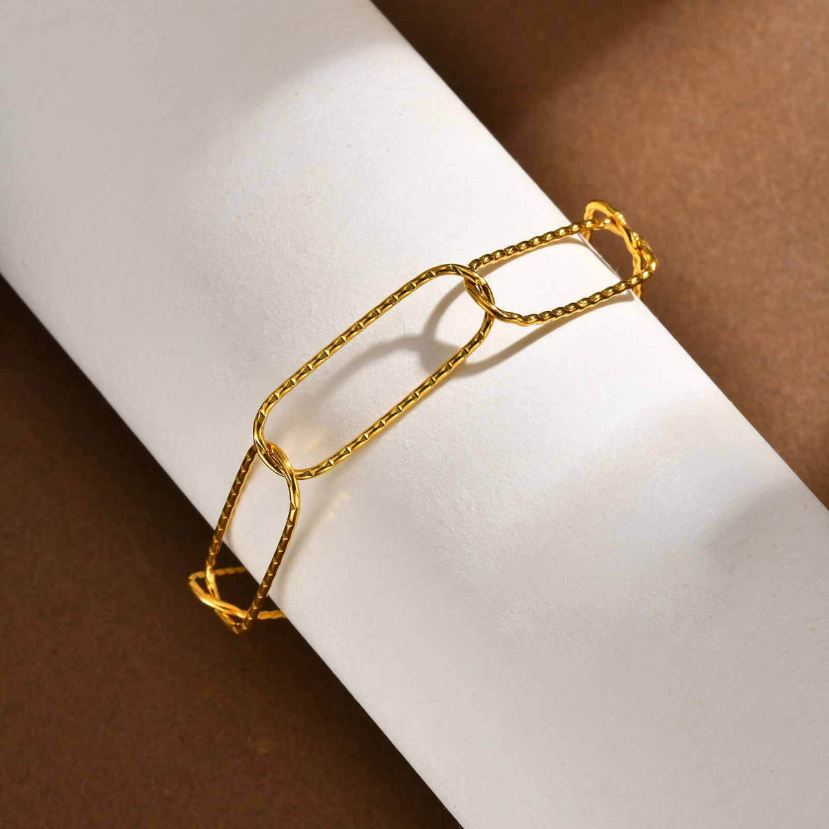 Stainless Steel Embossed Flat Rectangular Chain Necklace Bracelet Gold – A Must