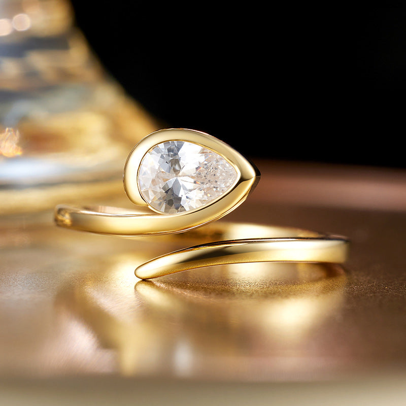 Planderful 925 Sterling Silver Ring With Elegant Zircon Inlay Geometric Open Design For Women