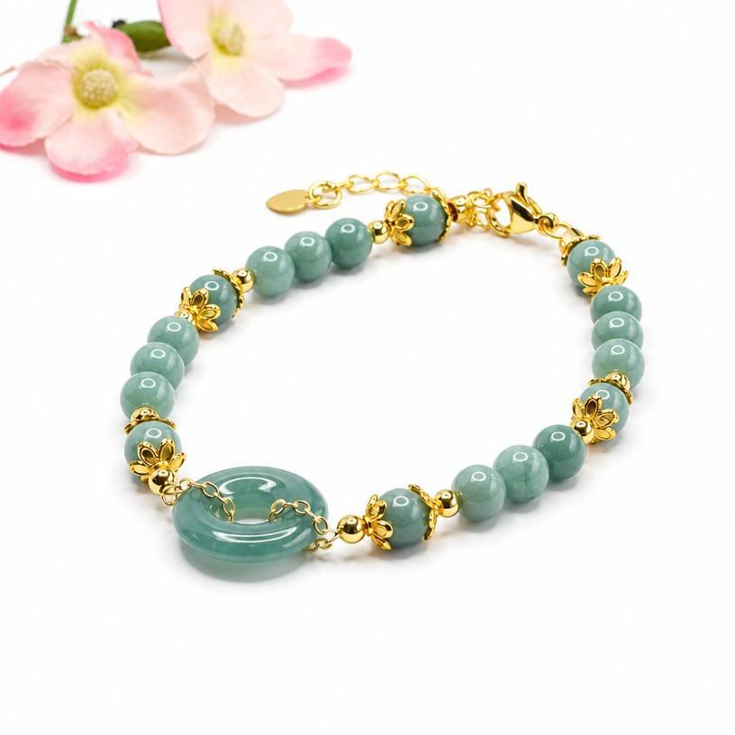 Blue Water Jadeite Donut Bead Beaded Bracelet