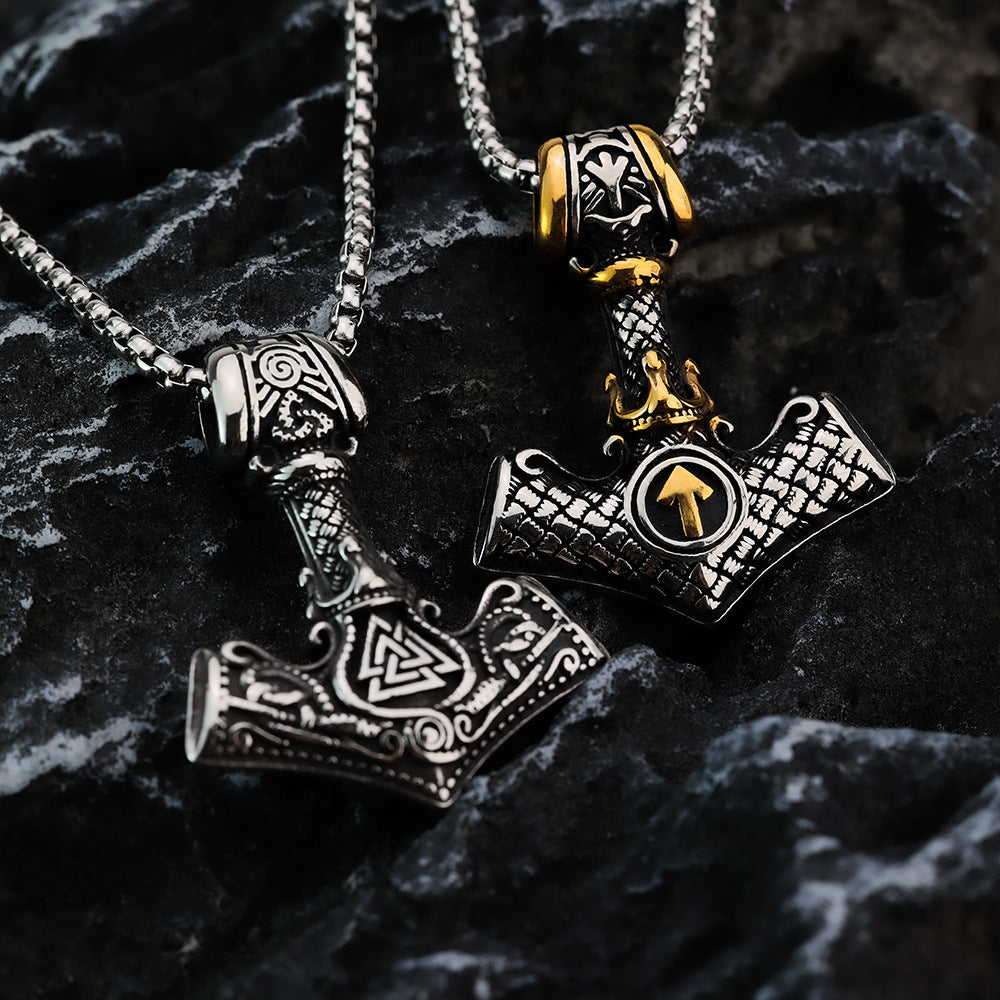 European And American Retro Jewelry Stainless Steel Men's Necklace Viking Thor's Hammer Pendant