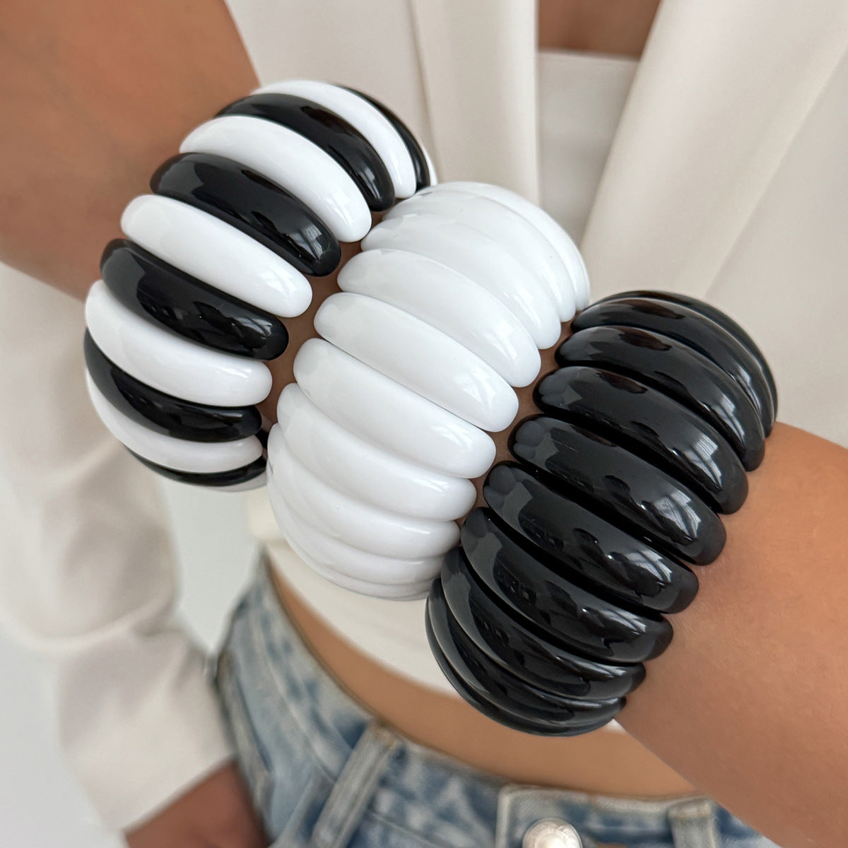 Planderful Vienna Verve Personalized Color Matching Bracelet For Women Elastic Wide Statement Jewelry