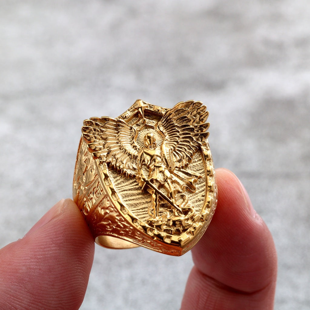 Punk St. Michael Dragon Stainless Steel Men's Ring