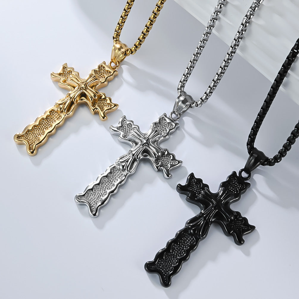 Planderful Shop Titanium Steel Cross Necklace For Men Retro Punk Pendant With Literary Edge And Style