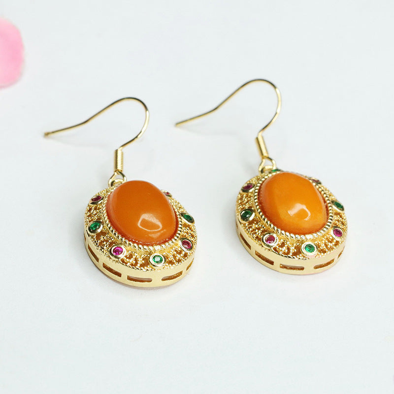 Vintage Beeswax Amber Drop Earrings