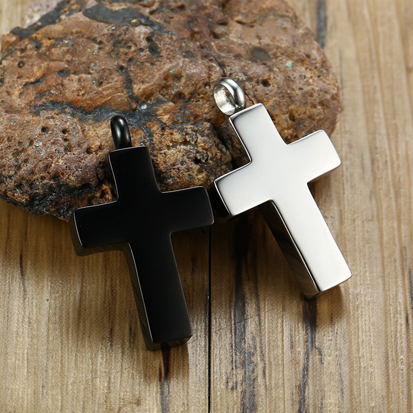 Stainless Steel Blank Cross Urn Openable Pendant Black for Men