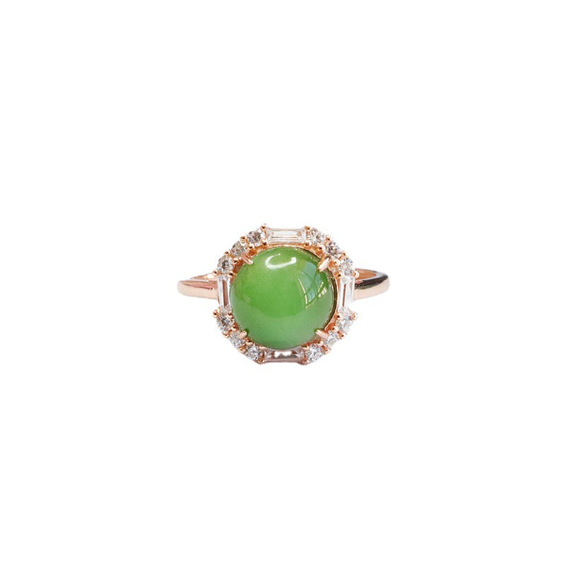 925 Sterling Silver Hetian Jasper Round Cabochon Ring