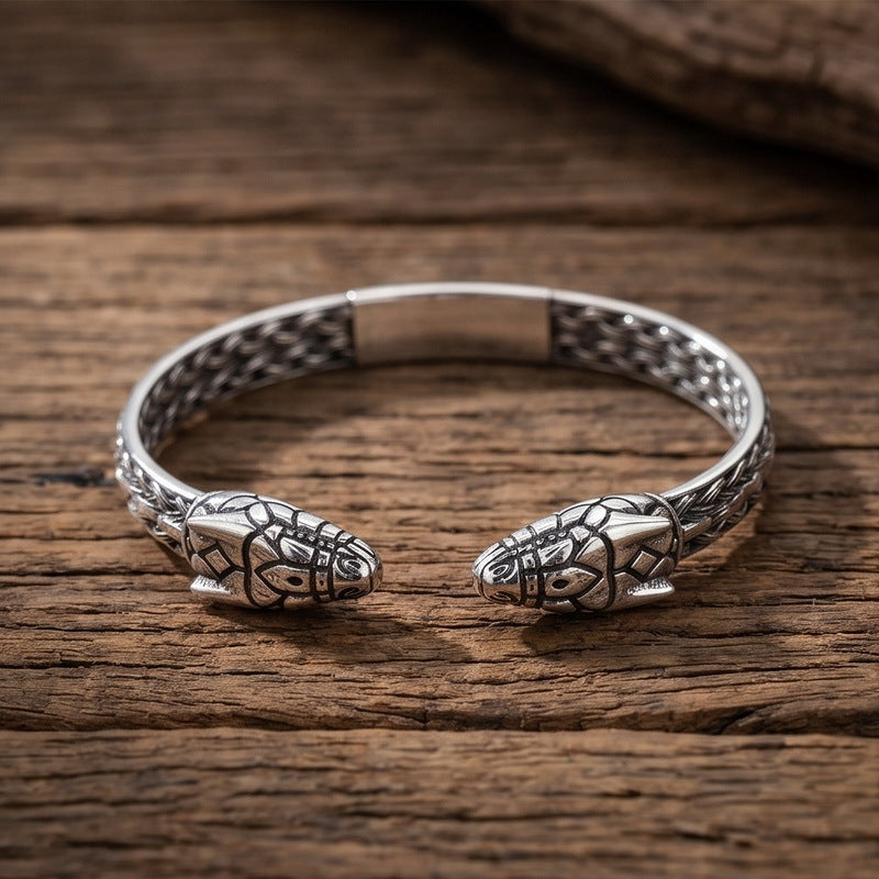 Nordic Viking Double-Headed Animal Head C-Shaped Open Bracelet Double-Headed Dragon