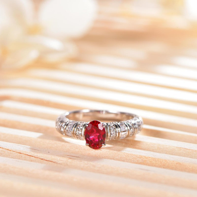 S925 Silver Plated 18k Platinum Lab Grown Ruby Ring Women