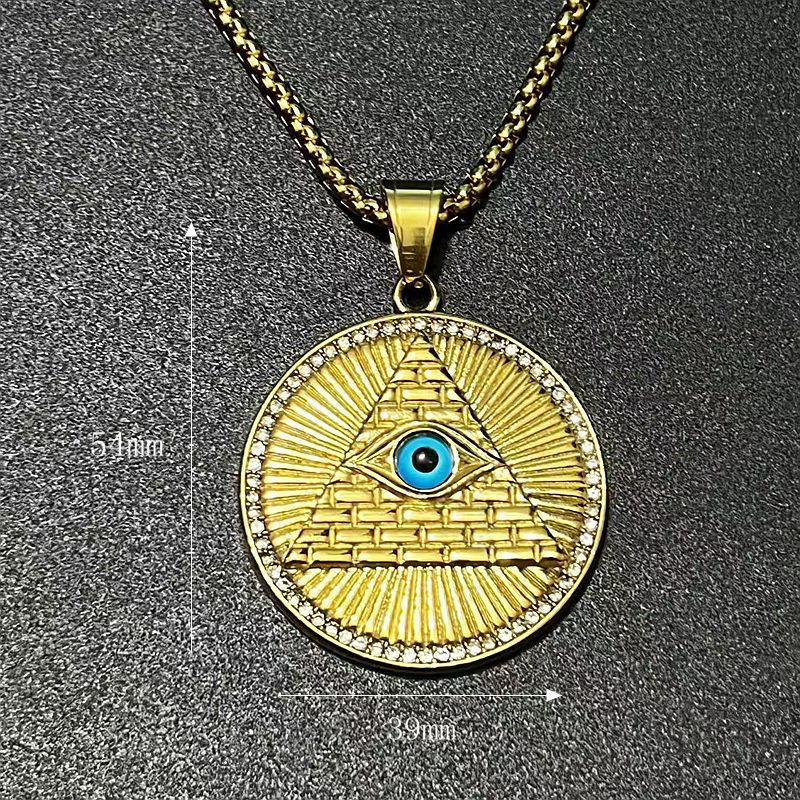 Planderful Everyday Genie Premium Hip Hop Eye Of God Pendant Necklace Stainless Steel Gold Plated