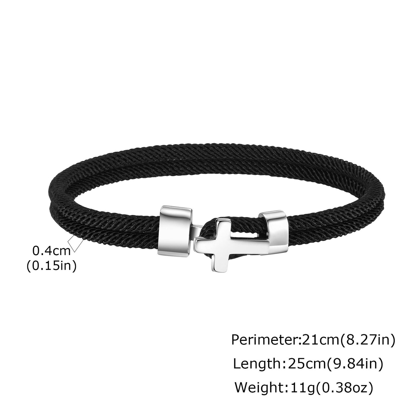 Planderful Mens Black Rope Cross Bracelet Durable Buckle