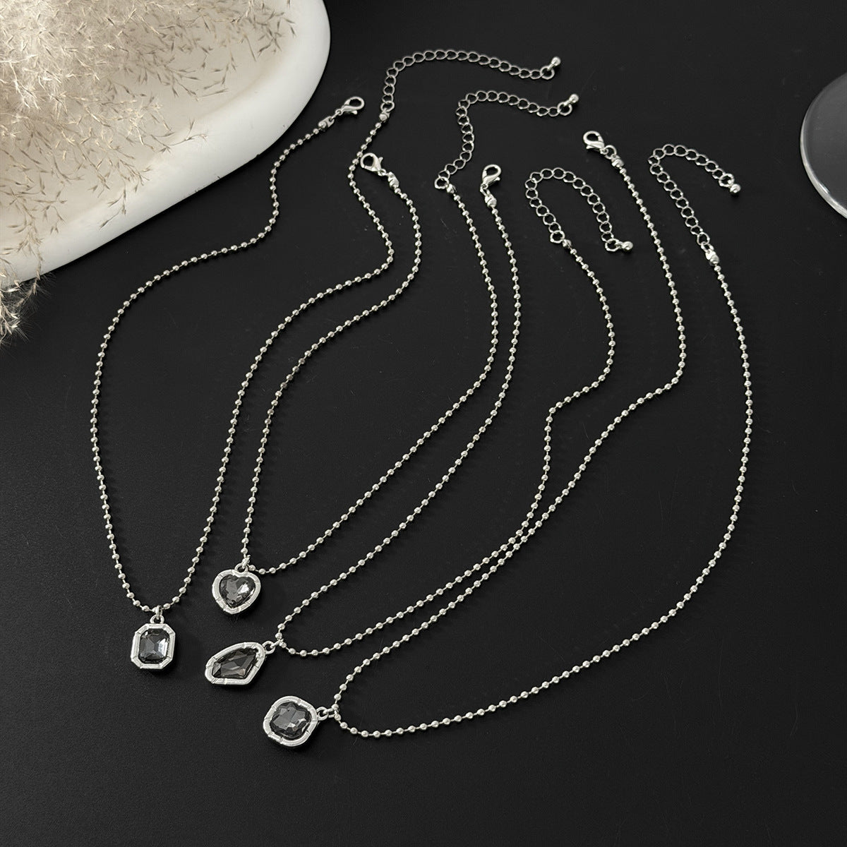 And Geometric Zircon Necklace Multi-Layer Creative Round Bead Thin Chain Necklace