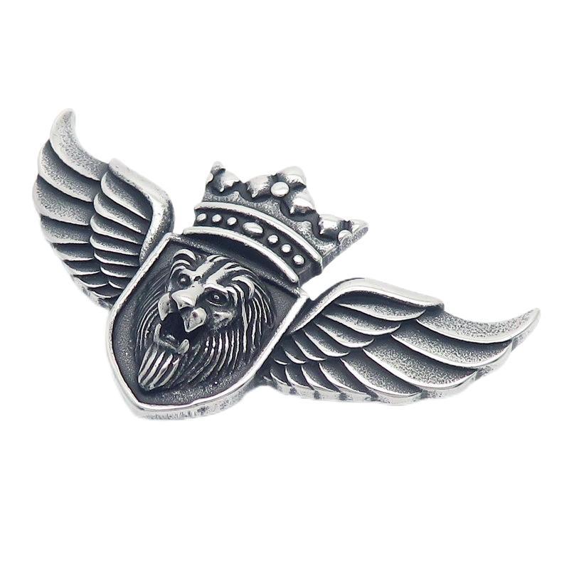 Steel Necklace - Vintage Winged Lion Head Crown Pendant For Bold Everyday Wear And Collectible Style