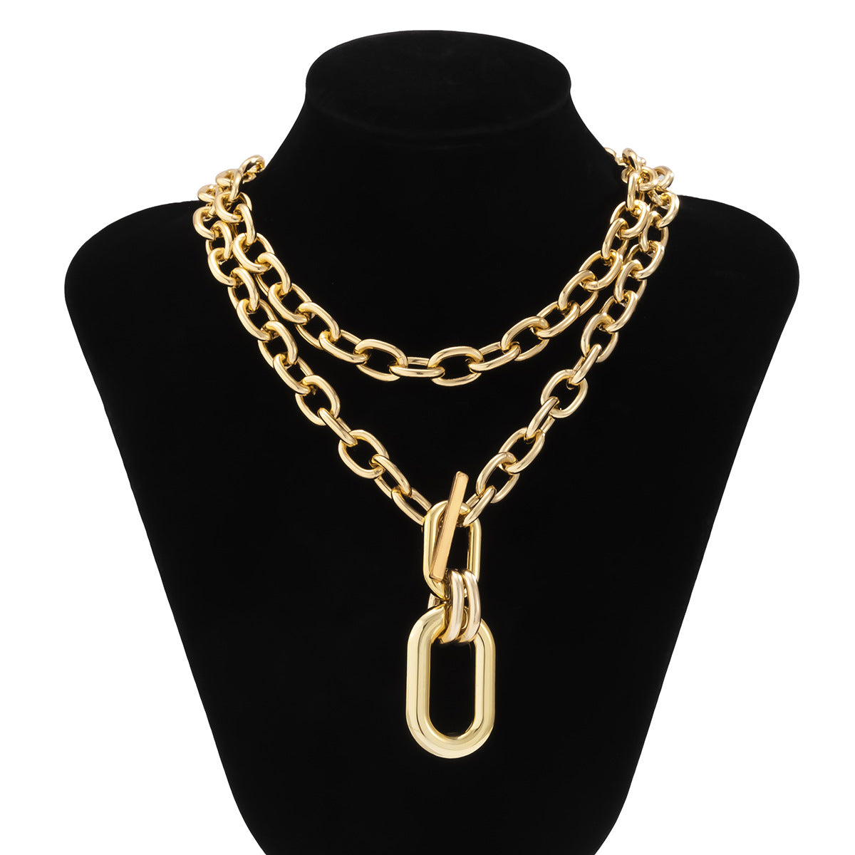 European and American Multilayer Punk Necklace with Niche OT Buckle Pendant