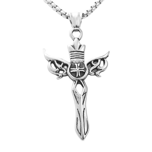 Personalized Titanium Steel Cross Wing Pendant Necklace for Men - Retro Punk Style Sword Design