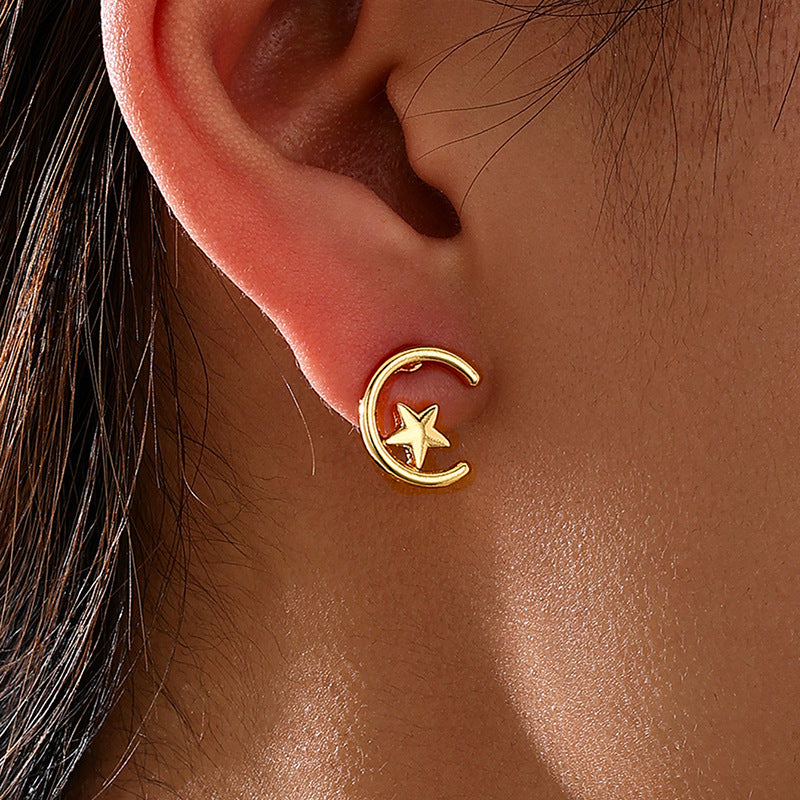 Planderful Vienna Verve Earrings – Minimalist Star and Moon Design