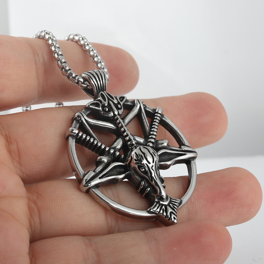 Personalized Punk Hollow Goat Pendant Necklace for Men - Retro Titanium Steel Design