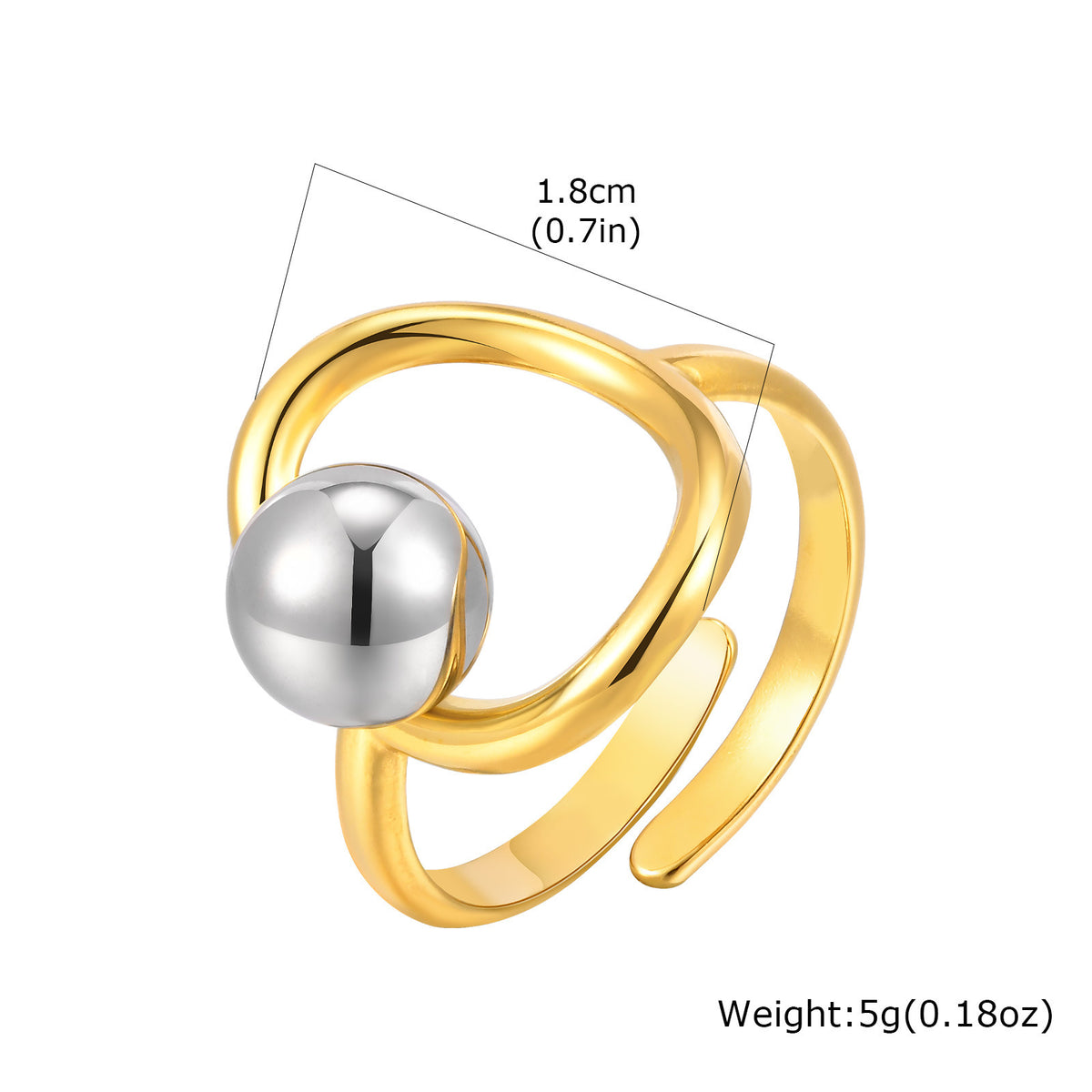 Stainless Steel Irregular Line Steel Ball Open Ring Gold