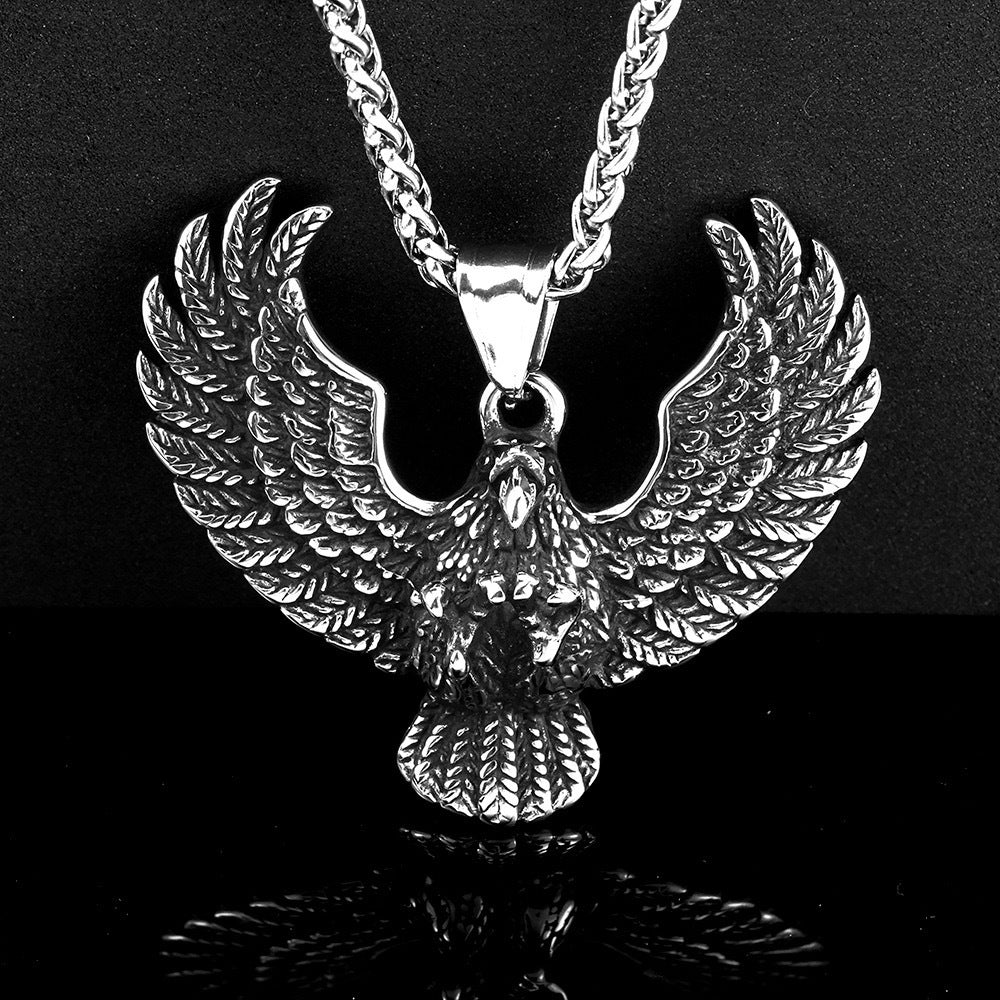 Planderful Titanium Steel Eagle Pendant Necklace For Men Retro Punk Fashion Accessory