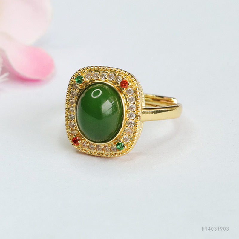 Hetian Jasper Square Cabochon Ring