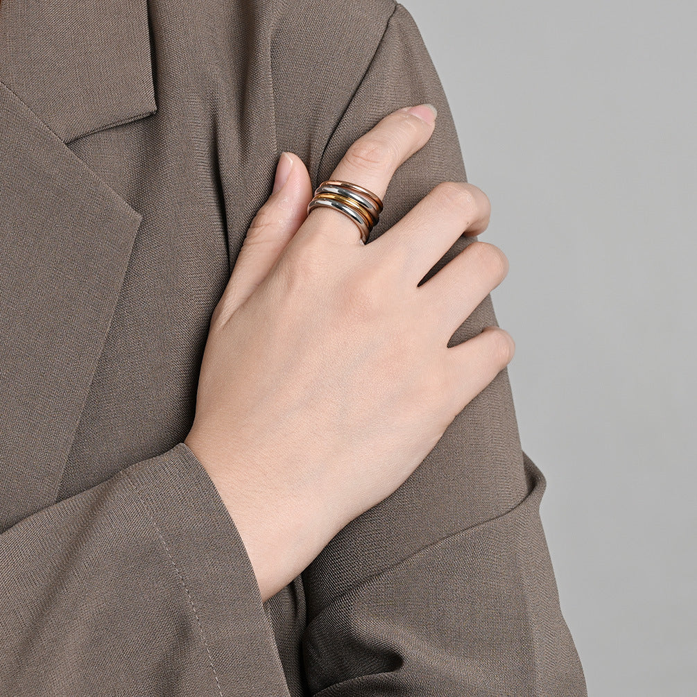 Planderful Stacked Ring For Women Four Layer Titanium Steel Plated Gold Everyday Elegant Accessory