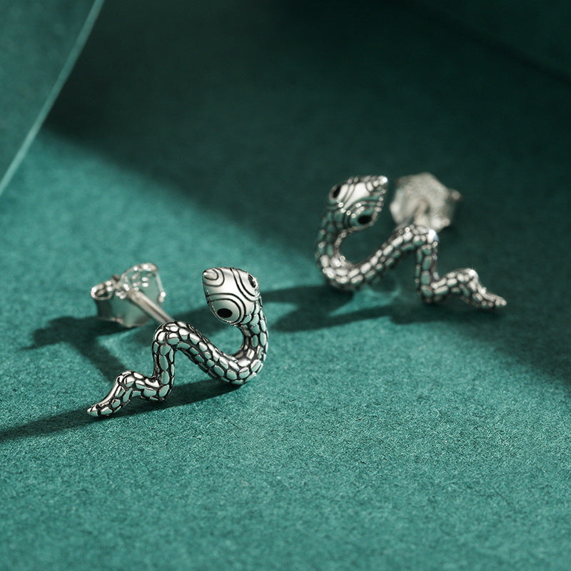 Sterling Silver Snake Earrings - Classic Punk Style for Men and Women