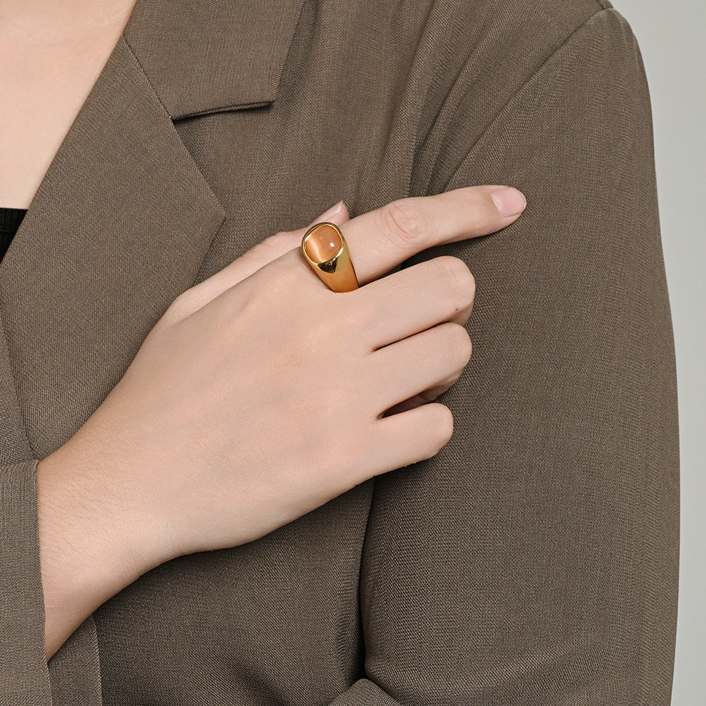 Stainless Steel Opal Gold-Plated Ring