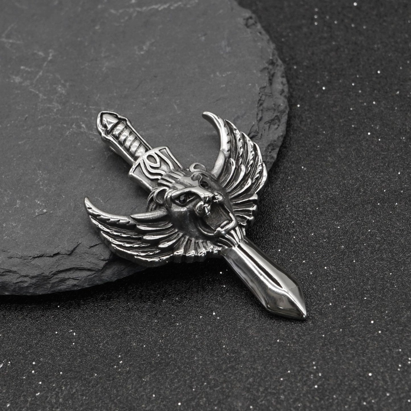 Steel Necklace - Vintage Lion Wing Pendant For Men Stainless Steel Gothic Jewelry