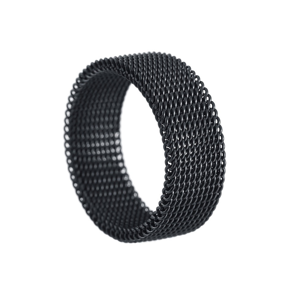European Elegance Men's Titanium Ring with Black Plating - Stainless Steel, 8mm Width